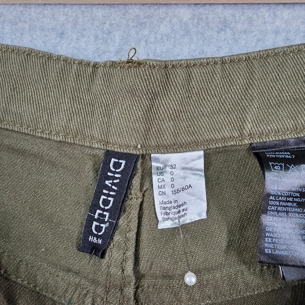 H&M Divided Womens Olive Green High Waisted Wide Leg Utility Carpentef Pants Sz0